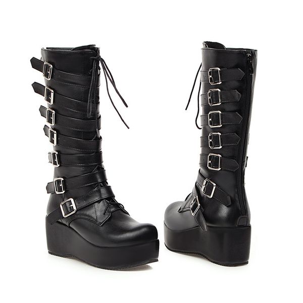

2020 winter new luxury design gothic punk women platform boots super classic black buckle strap high heels ing