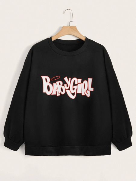 

plus letter graphic drop shoulder pullover g2xi#, Black
