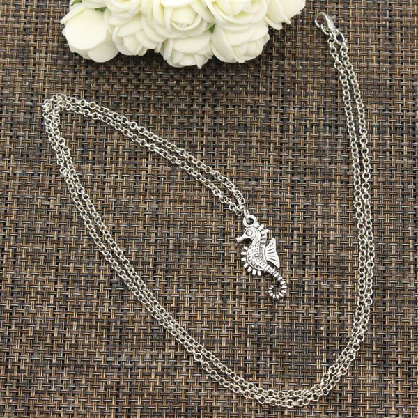 

pendant hippocampus seahorse choker charm short long diy necklace factory price handmade jewelry g16j, Silver