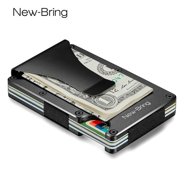 

newbring metal mini money clip brand fashion black white credit card id holder with rfid anti-thief wallet men c1115, Brown;gray