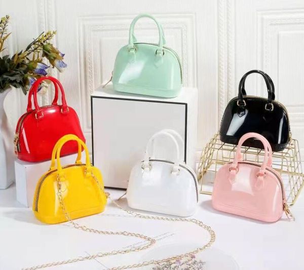 Mini-Shell-Jelly-Handtaschen, modisch, für Mädchen, tragbar, eine Schulter, Süßigkeiten-Tasche, PVC, bunte Kette, Damen-Handtasche