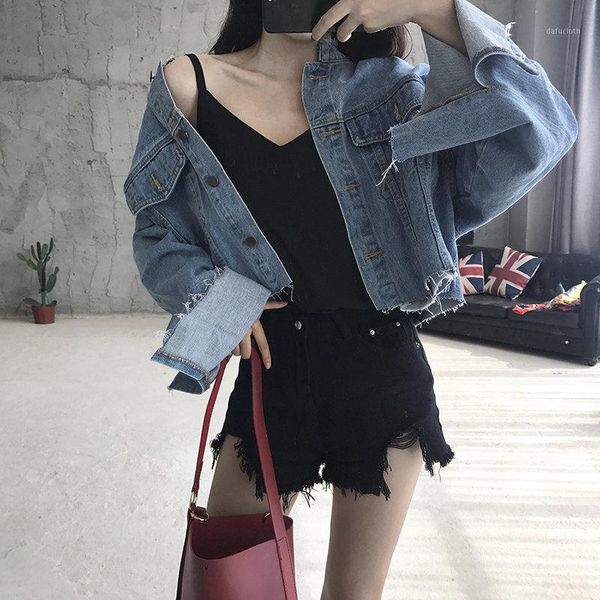 

alien kitty 2020 new all match jackets stylish casual women autumn cardigans stand denim cool fresh high waist short coats1, Black;brown