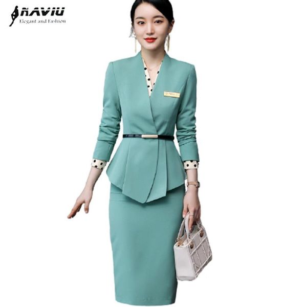 

two piece dress high-end professional skirt suits women temperament autumn winter formal slim blazer sets office ladies business work wear, White