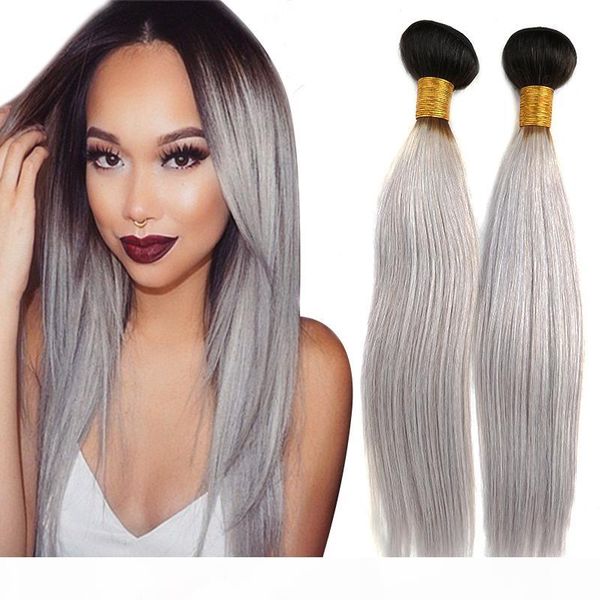 

brazilian virgin human hair weft extensions 1b grey straight human hair bundles double weft weaves 3pcs lot dhl ing, Black