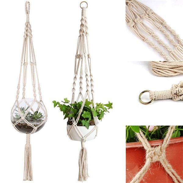 Palavras-chave, pendurar cestas, vaso, suporte, macrame, macrame, cabide plantro plantro, cesta, juta, corda, trança, artesanato, vindima, decoração, c0125