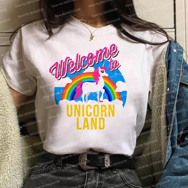 

colorful rainbow unicorn t shirt women harajuku watercolor letters t shirt cute cartoons graphic kawaii clothes female, White