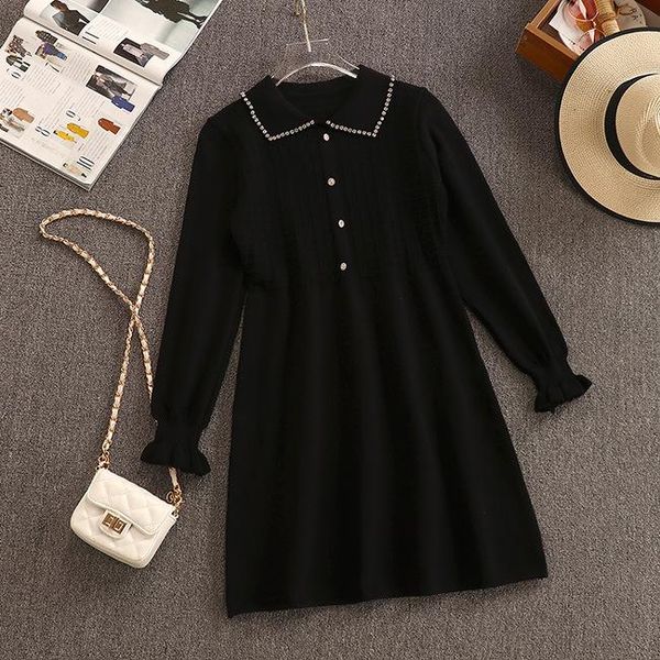 

casual dresses temperament slim waist slimming long sleeve knitted dress women 1021, Black;gray