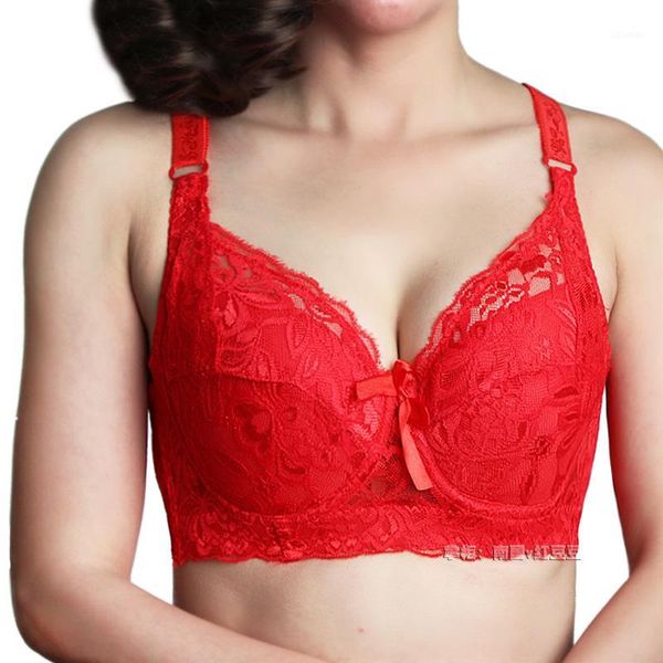 

large size underwear thin fat mm ultra thin 200 anti sagging non bra push up sponge have lace fabric graft1, Red;black