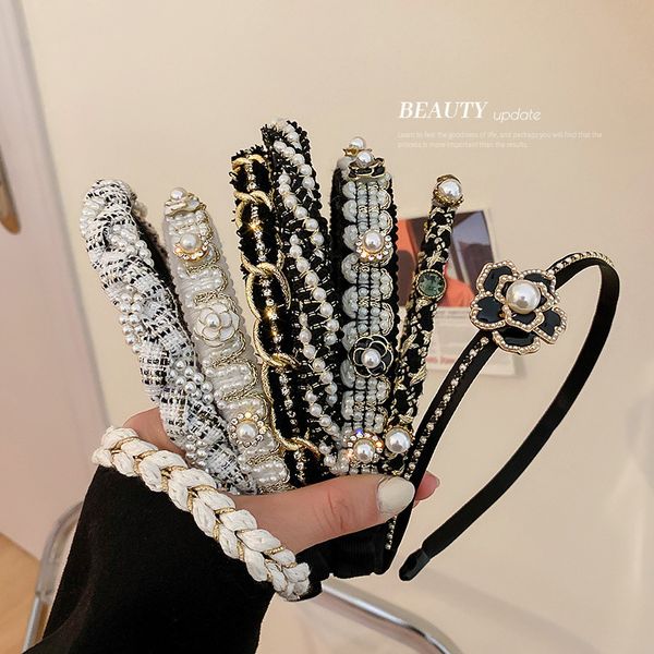 

hair jewelry small fragrance pearl flannelette winding hair hoop accessories women's daily external headband temperament elegant pin he, Golden;white