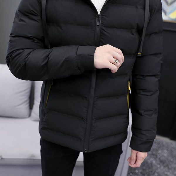 

mens cotton padded jacket men 2020 new winter hooded slim fit warm soft shell jacket casual windbreaker solid for men, Black