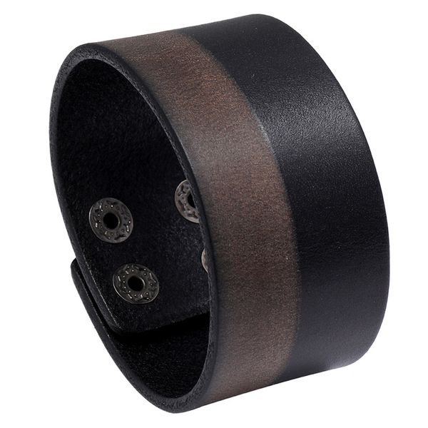 

fashion wide genuine leather bracelet for men brown wide cuff bracelets & bangle wristband vintage punk male jewelry, Golden;silver