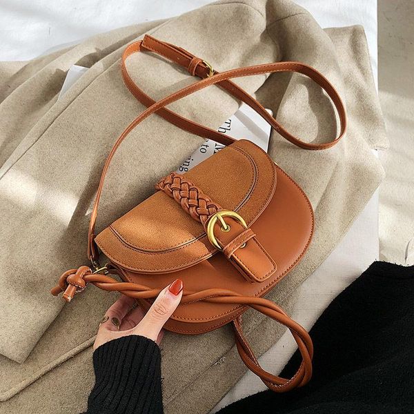 

cross body 2021 women's handbags purses 2 straps frosted pu leather fashion vintage bag saddle bags women shoulder crossbody