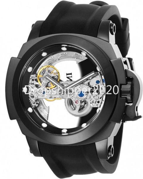 

unbeaten watch union soldier men's watchs double-sided transparent hollow design 48mm stainless steel case silicone strap model 26291, Slivery;brown