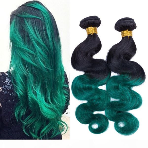 

#1b green ombre body wave peruvian human hair weave bundles ombre dark green black roots human hair wefts extensions 4pcs mixed length
