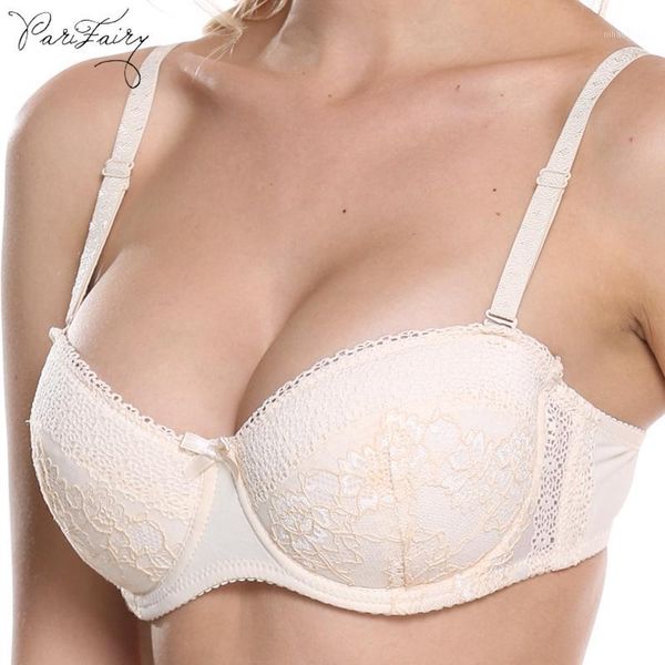 

bras parifairy underwired support push up bra solid floral lace embroidery cotton padded underwear a b c d plus size 34 36 38 401, Red;black