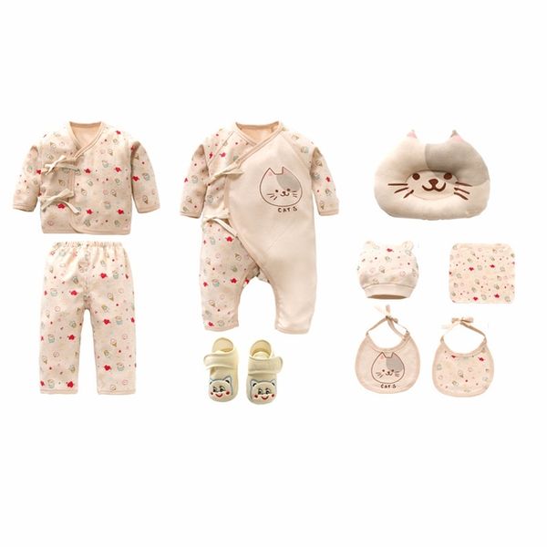 

cat newborns cotton cartoon print girl clothes soft new born infant boy clothing baby set gift y200803, White