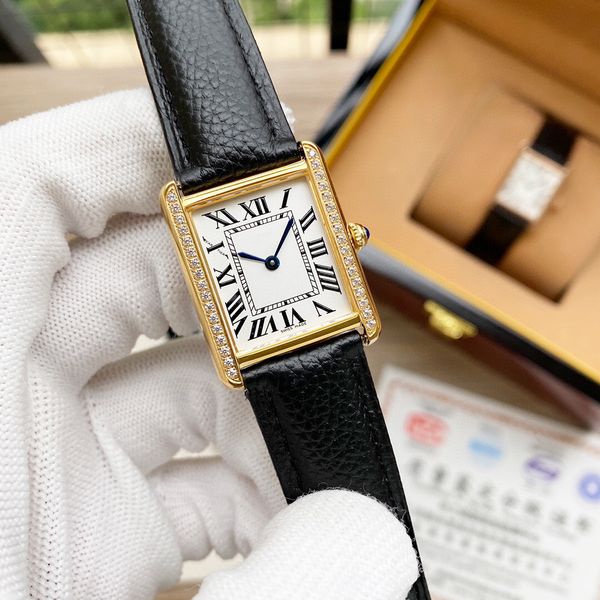 

2020 classic tank solo quartz woman watches joker leather ladies wristwatches square womens watch 24*31mm d3152, Slivery;black