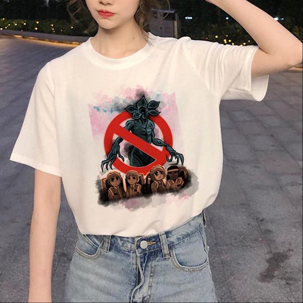 

lus los letter short sleeve t shirt 2021 summer stranger things print o neck women casual tees harajuku t shirt white women