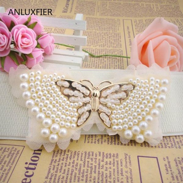 

h9817 lady belt accessories elastic wide waistband butterfly pearl fashion elegant waist seal casual knitted girdle, Black;brown
