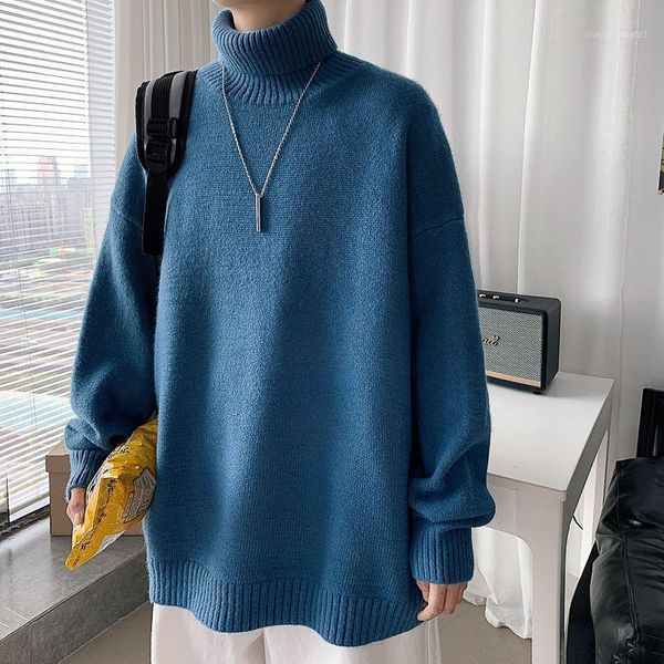

men's sweaters 2021 winter men's fashion cashmere casual solid color wool turtleneck clothes homme pullover long sleeves coats -2, White;black
