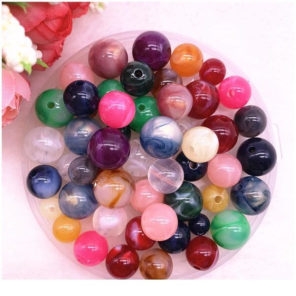 

new 8 10 12 14mm colour gold powder round acrylic beads spacer loose beads for jewelry making diy handmade brac jllvph