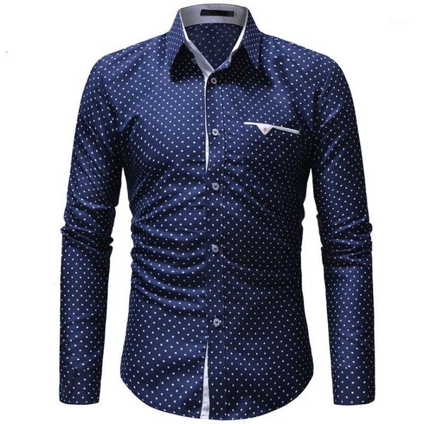 

fashion men's autumn casual shirts 2019 long sleeve turn down collar formal polka dot slim fit long sleeve dress shirt blouse1, White;black