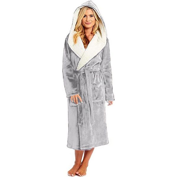 

women winter plush lengthened sleep suit female shawl bathrobe home clothes robe coat lady solid soft clothes with hat for women, Black;red