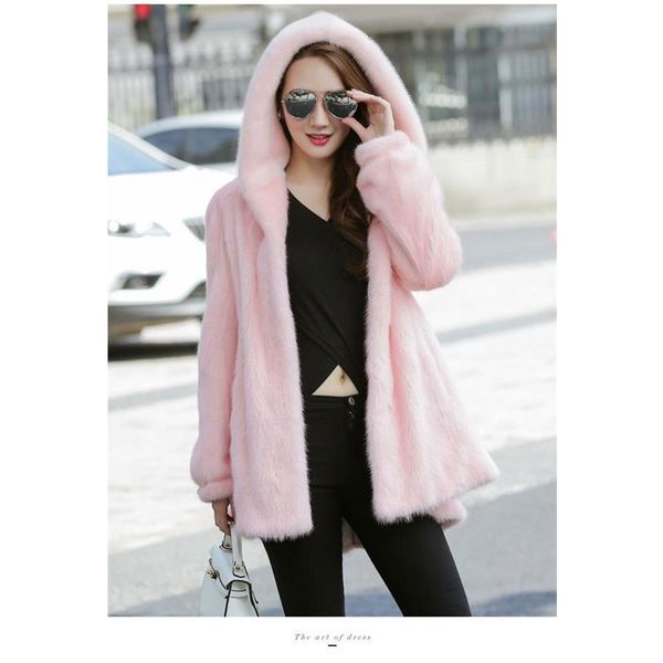 

autumn and winter women's imitation fur coat imitation mink waist and large hem, thick and super warm women, Black