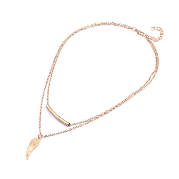 

новые прибыл полосой крылья клавицы цепи ожерелья подвески для женщин двойной слой колье ожерелья bijoux colliers, Silver