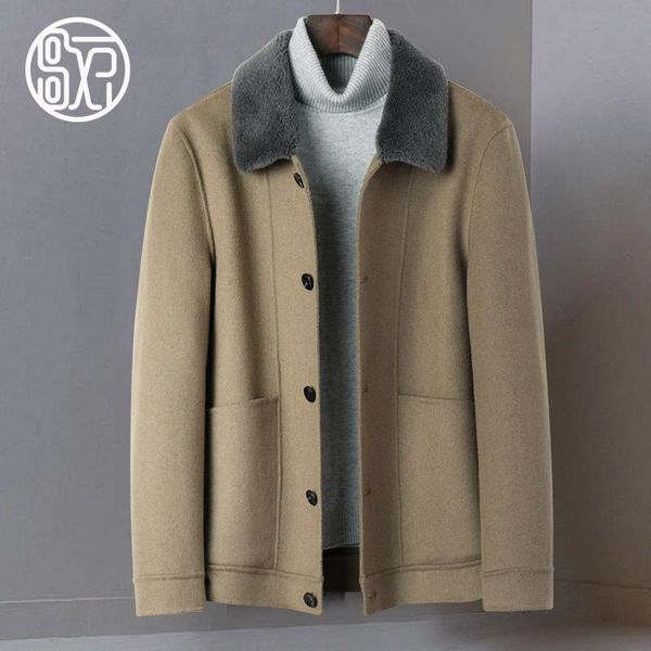 

men's wool & blends coat male brief paragraph qiu dong season lambs double lapels of fashion leisure woolen cloth jacket, Black