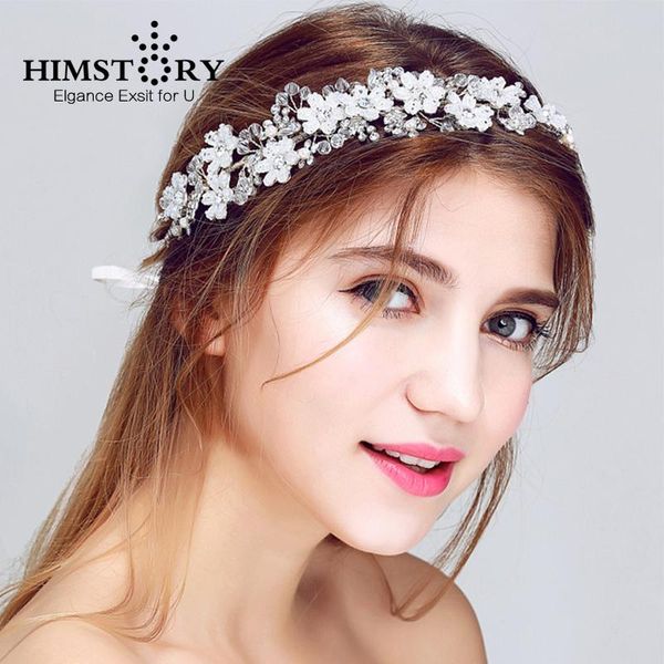 

himstory handmade beaded floral bridal headband wedding hair accessories women jewelry crystal hairwear headpiece, Golden;silver