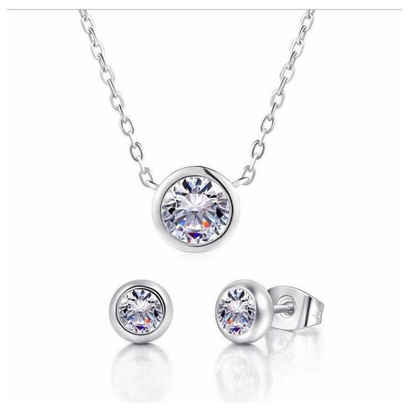 

euro-american fashion simple earrings necklace jewelry set with zircon jewelry daily leisure accessories, Silver
