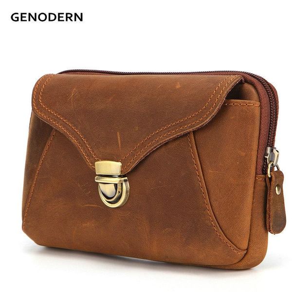 

waist bags genodern vintage crazy horse leather men pack with belt hook for cell phone mobile bag cigarette pouch