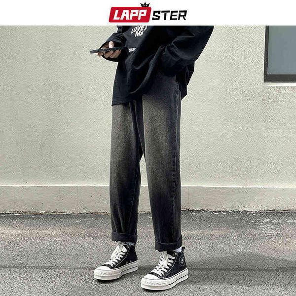 

lappster men harajuku korean fashion baggy jeans pants 2022 mens vintage streetwear causal denim trousers male black 0309, Blue