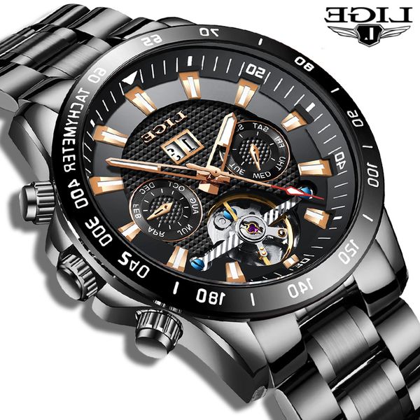 

20212020 lige mens watch brand luxury fashion business watch men's mechanical watch calendar waterproof clock reloj hombre+box, Slivery;brown