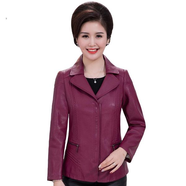 

women leather jacket spring autumn winter middle-aged women pu faux leather jacket plus size 6xl soft coat, Black