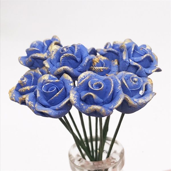 

1: 12 mini doll house dollhouse garden bedroom setting flower bouquet rose blue enchantress flower arrangement handmade design crsm