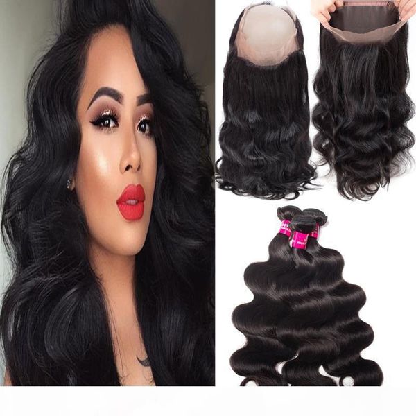

grade 9a brazilian human hair bundles with closure body wave & straight with 360 full lace closure 100% unprocessed brazilian peruvian hair, Black