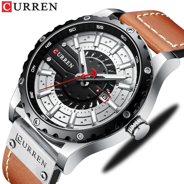 

new curren watches for men fashion creative business quartz watch with leather male clocks relgio masculino, Slivery;brown