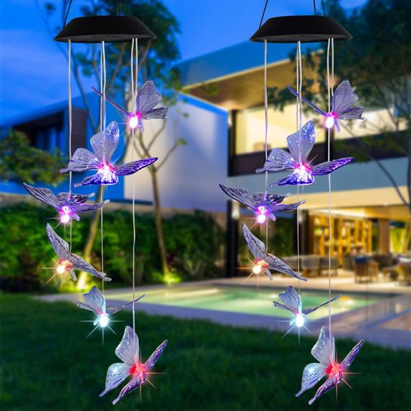 

2v solar lamps intelligent lights control design and color shell butterfly wind chime corridor decoration pendant panel colorful light