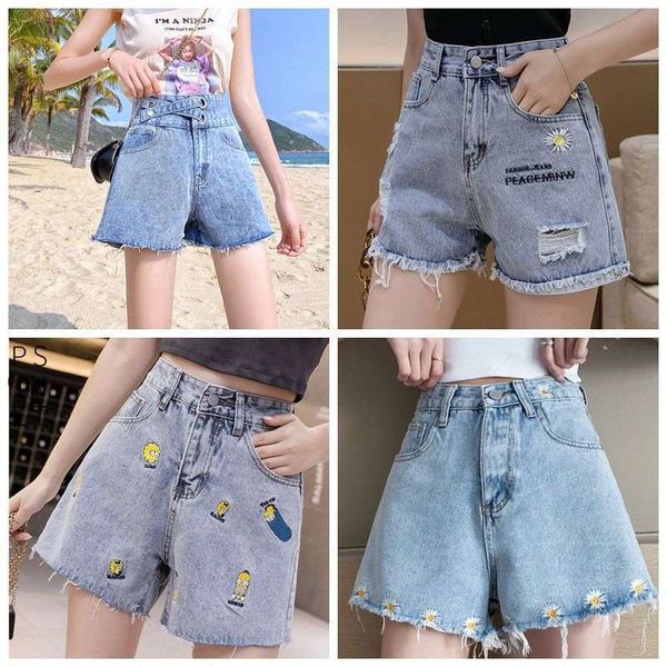 

denim shorts women's summer new korean version high waisted, showing thin and broken holes, red mesh red, the same type of rough edge, Blue