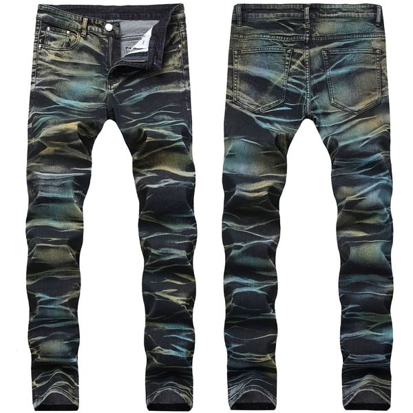 

2020 new hip hop men casual distressed men's slim denim motorcycle pants brand biker ro ripped jeans homme, Blue