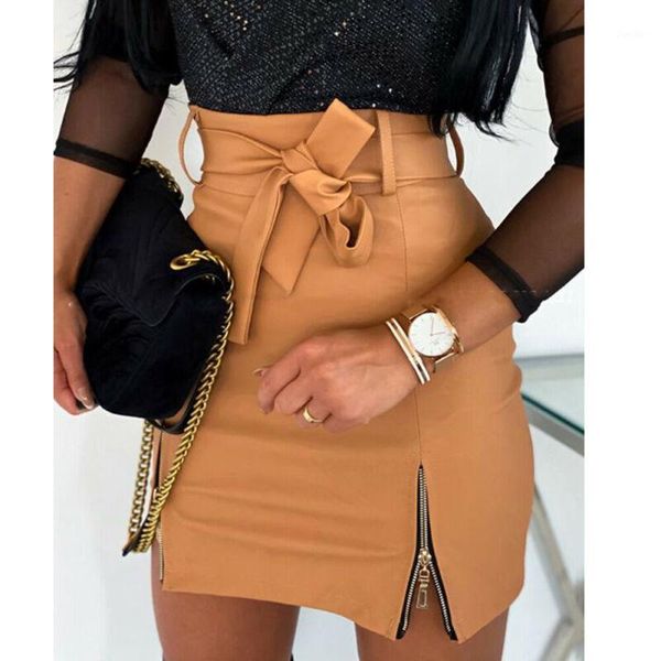 

skirts womens mini skirt slim pencil skirt high waist pu leather bodycon ropa mujer1, Black