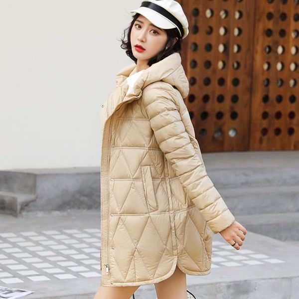 

women's down & parkas lightweight jacket women long high-end 90 white duck winter plus size casual hooded parka overcoat abrigo mujer, Black