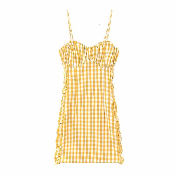 

2021 new summer french yellow plaid plied sexy, women dressed tight little thin slip elasticity dress party c395, Black;gray