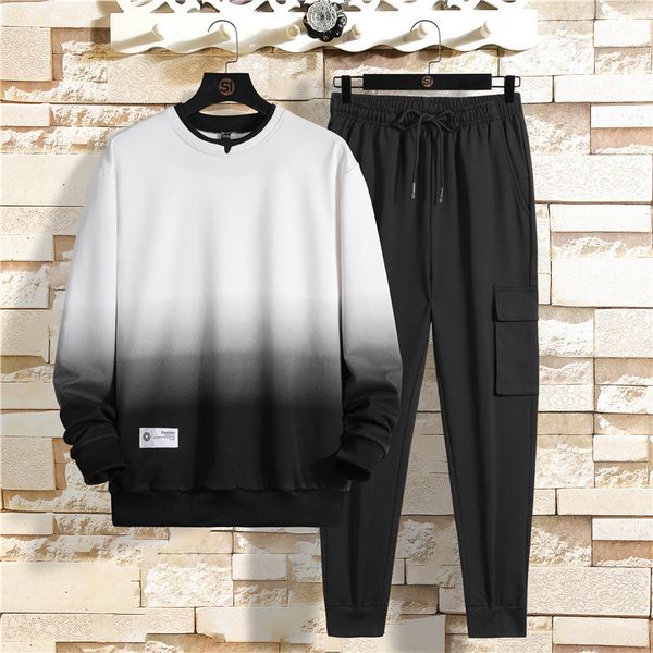 

2021 men casual set sweathirs new autumn winter men's sportswear hoodies+pants 2pcs sets rendering hip hop street tracksuits yyem, Black