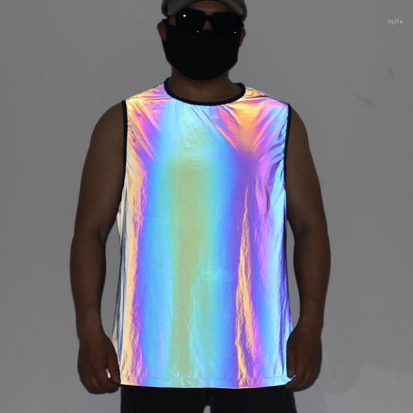 

blue colorful reflective hip-hop outdoor hiking vest men women lovers loose sport running tank sleeveless shirts1, Black;blue