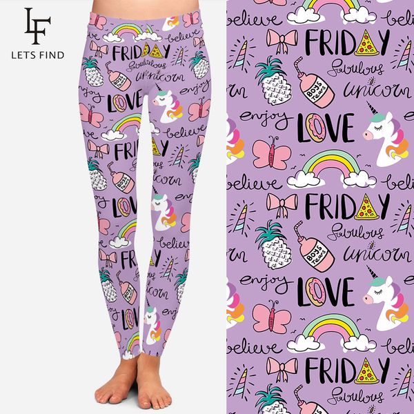 Novo bonito colorido unicórnio leggings mulheres impressão borboleta arco-íris carta moda roxo inverno quente leggings lj201104