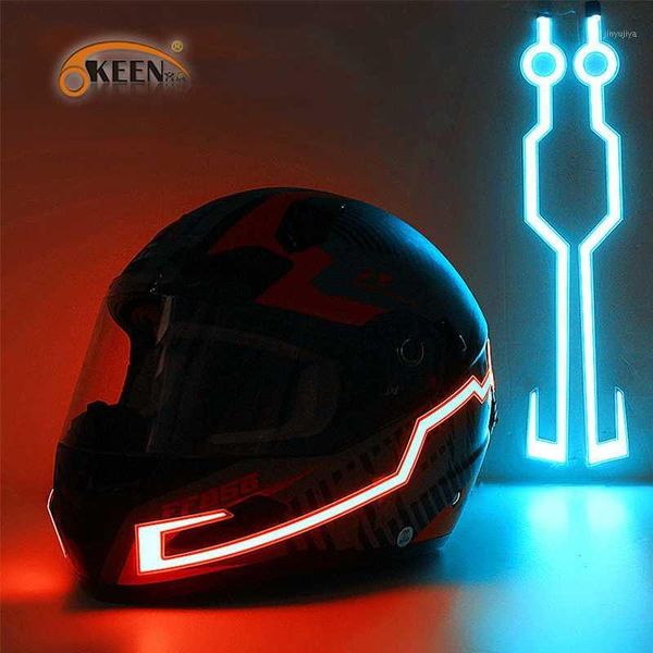 Okeen 10 conjuntos Capacete de Motocicleta LED tira de luz adesivo DIY Capacete Preto LED luz de moto luzes de segurança reflexivo Lamp1