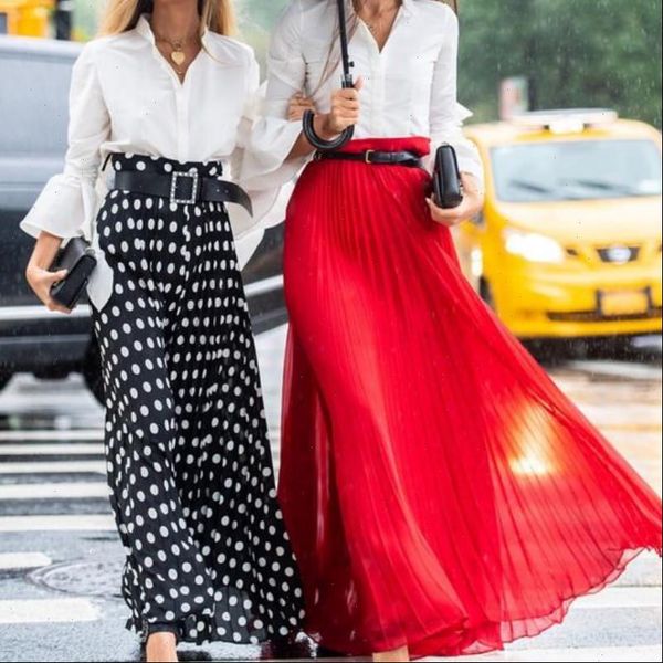 

women dot solid long pleated skirt 2021 autumn summer street fashion ol elegant skirts plus size s 2xl double layer, Black